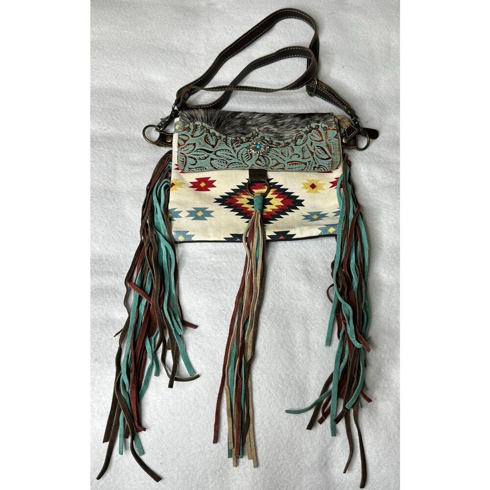 Myra Bag Leather Concealed Carry Bag Western Aztec Fringe Cowgirl Tooled Leather